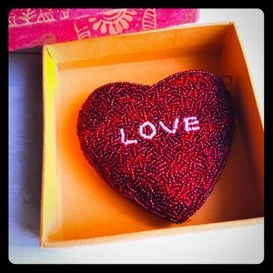 LOVE sequined-beaded coin purse New in Box